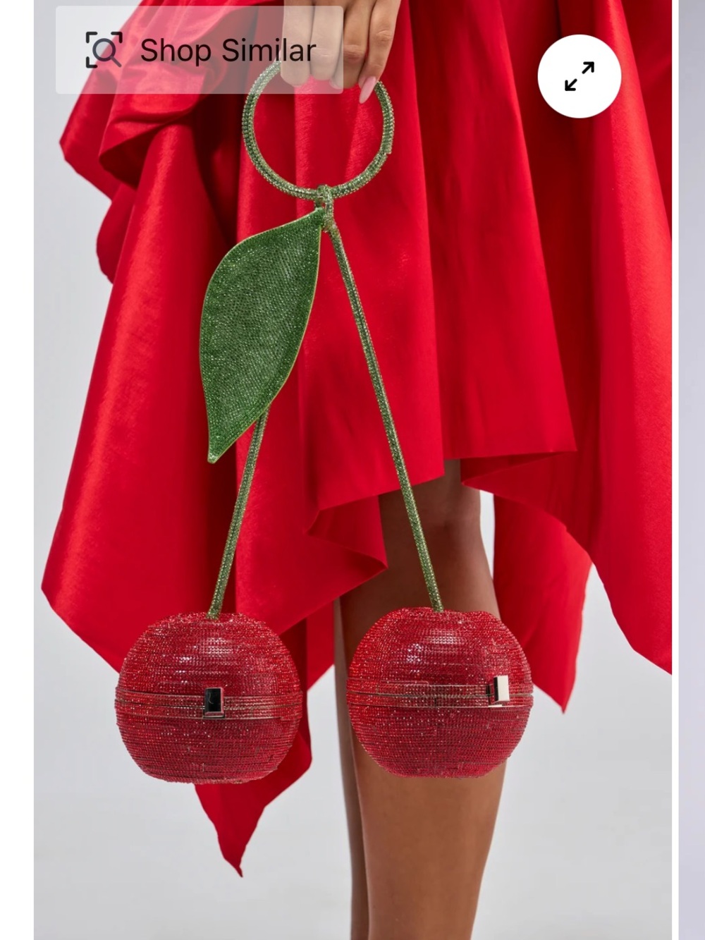AKIRA Red Beaded Cherry Pendant Evening Bag with Green Leaf